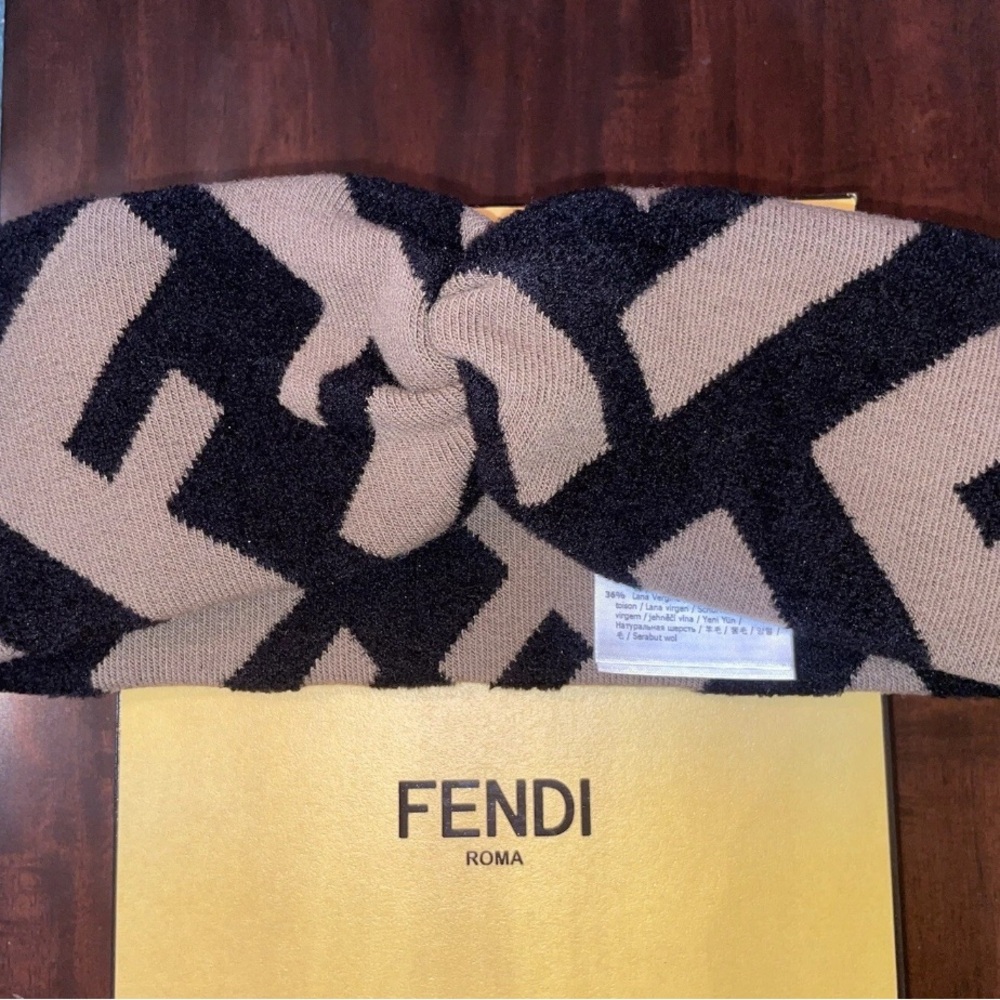 Fendi Tan and Black Logo Headband